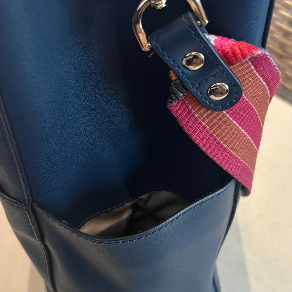 Bostanten Lotty Leather Hobo Bag in Navy Blue with Colorful Strap - Picture 12 of 14
